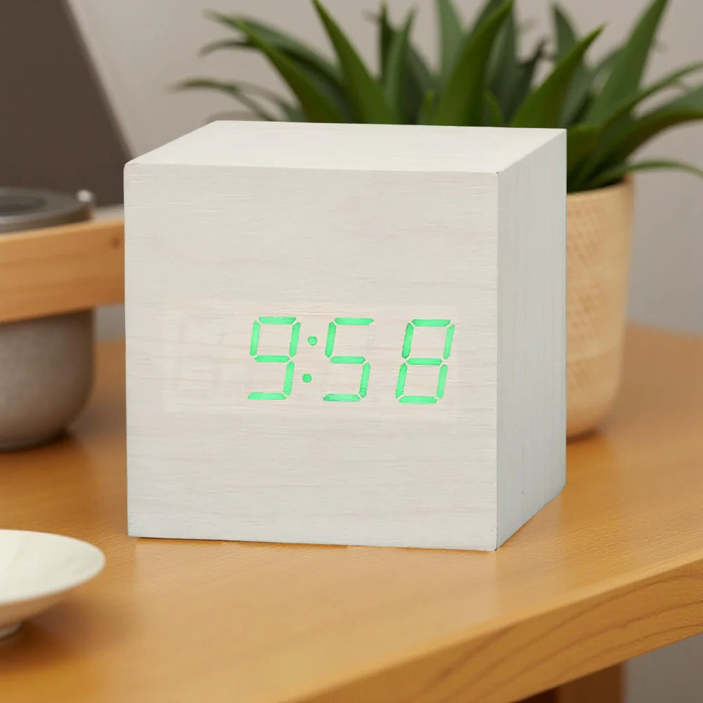 LED Digital Alarm Clock Cube Temperature Display Night Mode