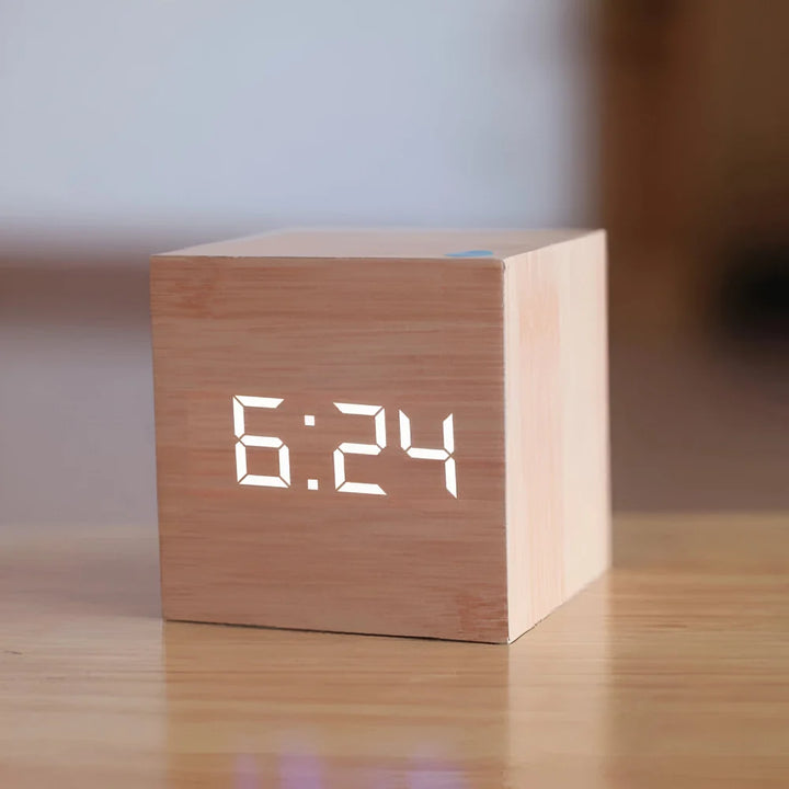 LED Digital Alarm Clock Cube Temperature Display Night Mode