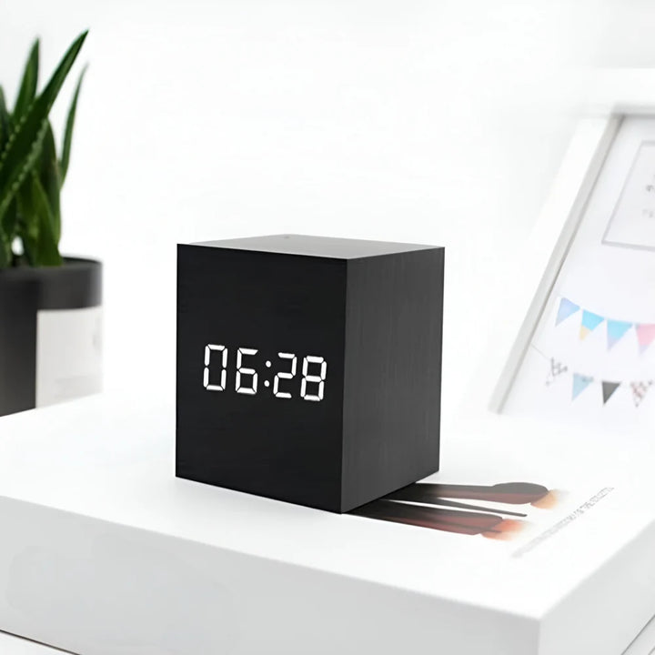 LED Digital Alarm Clock Cube Temperature Display Night Mode