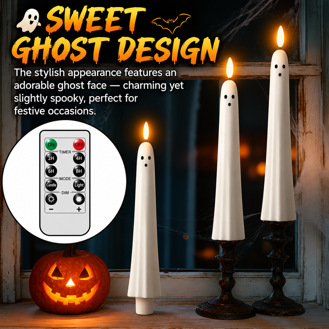LED Ghost Candles Halloween Decor | Remote Control &amp; Timer Function | Flameless Flicker, Safe for Women&