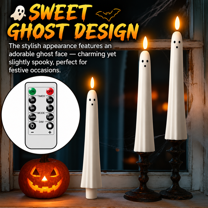 LED Ghost Candles Halloween Decor | Remote Control &amp; Timer Function | Flameless Flicker, Safe for Women&