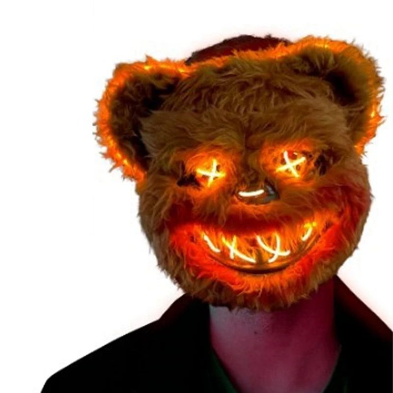 LED Glow Horror Mask Halloween Cosplay | Bloody Rabbit or Bear Style Options | Battery Powered Light Up Design