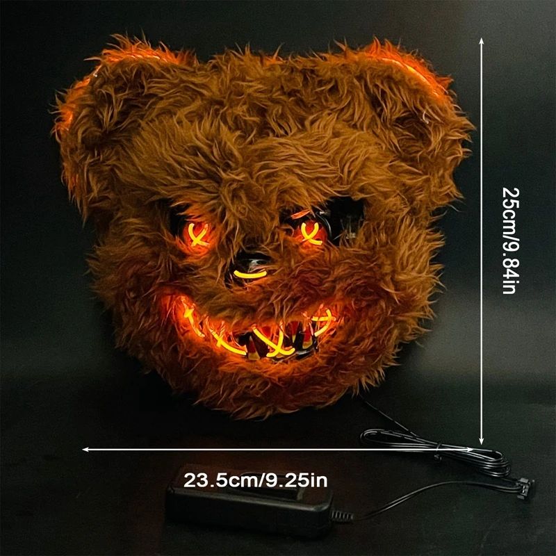 LED Glow Horror Mask Halloween Cosplay | Bloody Rabbit or Bear Style Options | Battery Powered Light Up Design