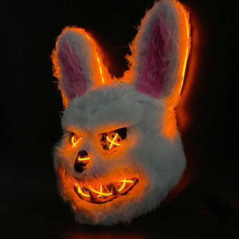 LED Glow Horror Mask Halloween Cosplay | Bloody Rabbit or Bear Style Options | Battery Powered Light Up Design