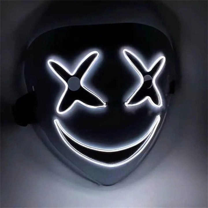 LED Light Up Clown Mask for Halloween Costumes | Glowing Grin Wire Design | ABS Shell, LED Glow, 2 AA Battery Powered
