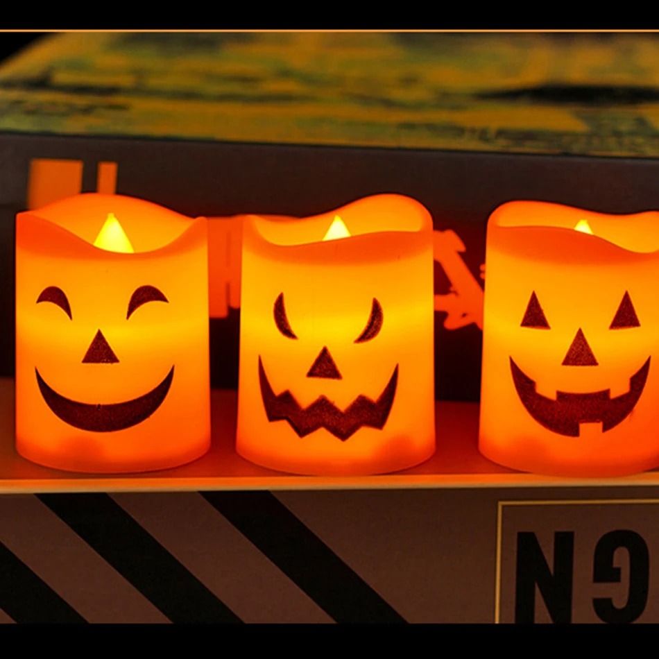 LED Pumpkin Lantern Halloween Decoration | Flameless Battery-Powered Candle Light | Skull or Ghost Face Design