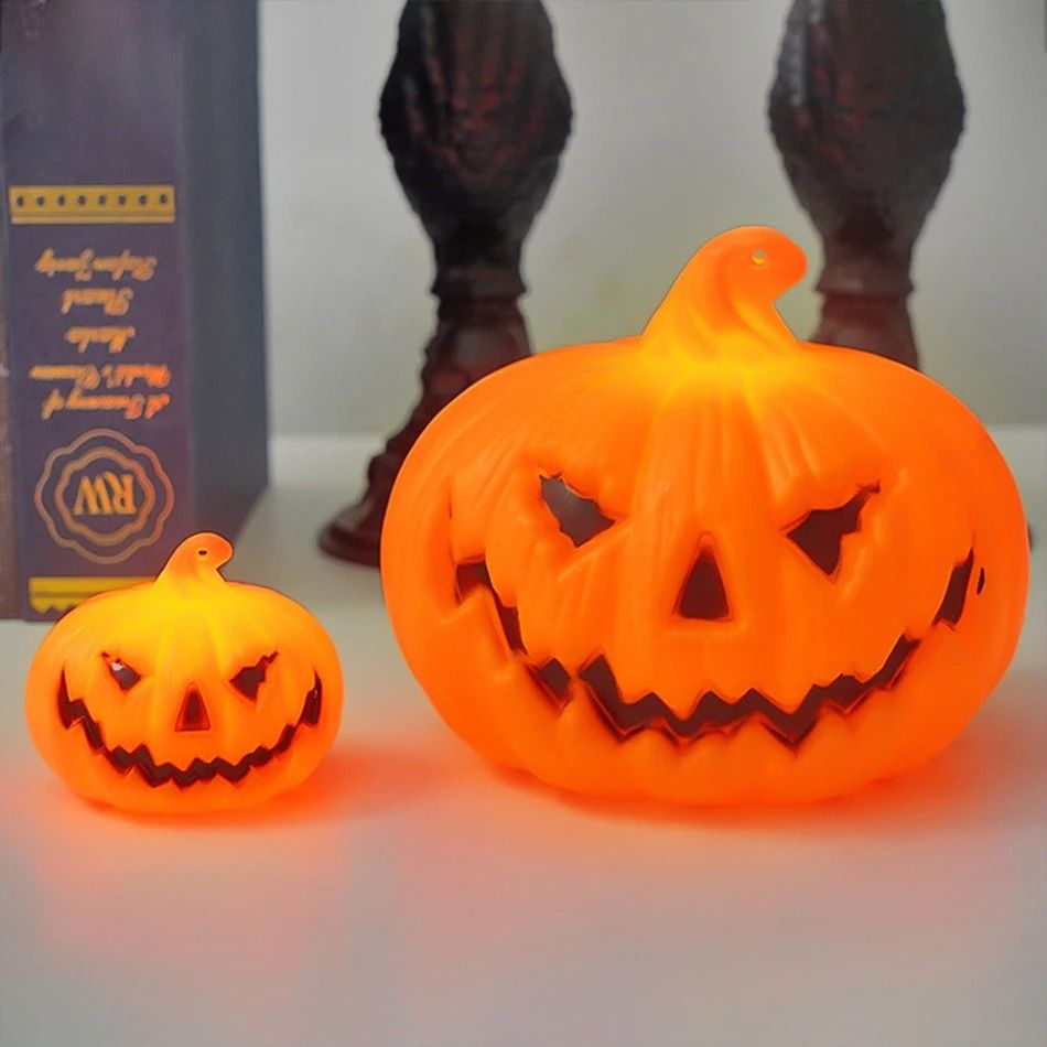 LED Pumpkin Lantern Halloween Decoration | Flameless Battery-Powered Candle Light | Skull or Ghost Face Design