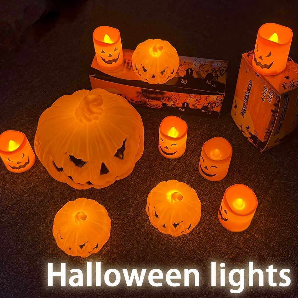 LED Pumpkin Lantern Halloween Decoration | Flameless Battery-Powered Candle Light | Skull or Ghost Face Design