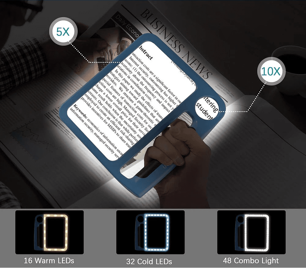 LED Reading Magnifier | Lit Page Lens With A Spot Lens