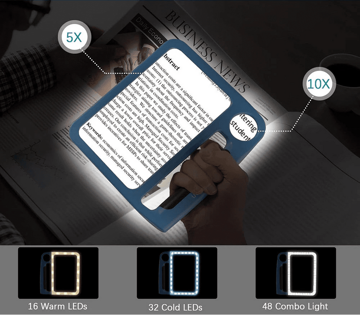 LED Reading Magnifier | Lit Page Lens With A Spot Lens