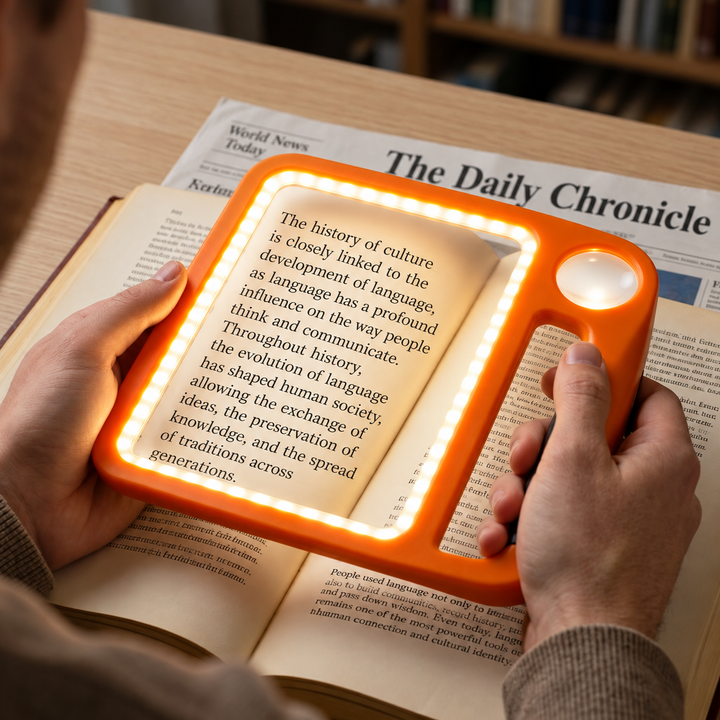 LED Reading Magnifier with 48 LEDs | 5x &amp; 10x Magnification, Large Acrylic Lens | USB Rechargeable or Battery Powered
