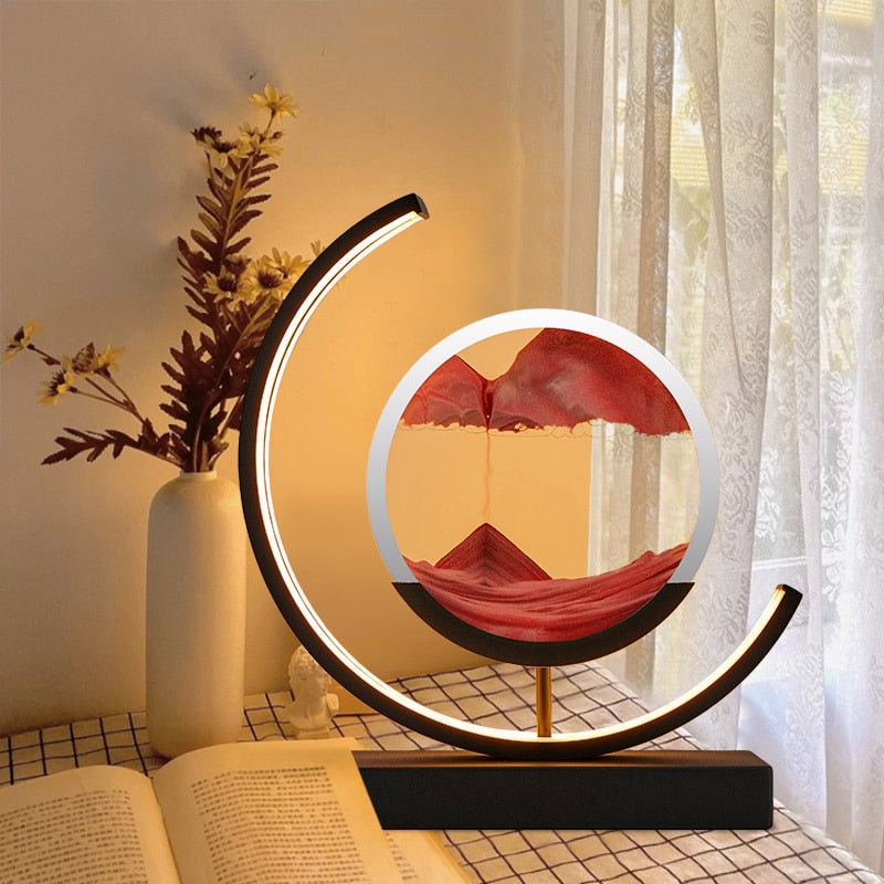 LED Sand Art Lamp Dimmable Glass Metal Night Light with Adjustable Brightness