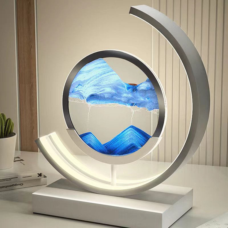 LED Sand Art Lamp Dimmable Glass Metal Night Light with Adjustable Brightness