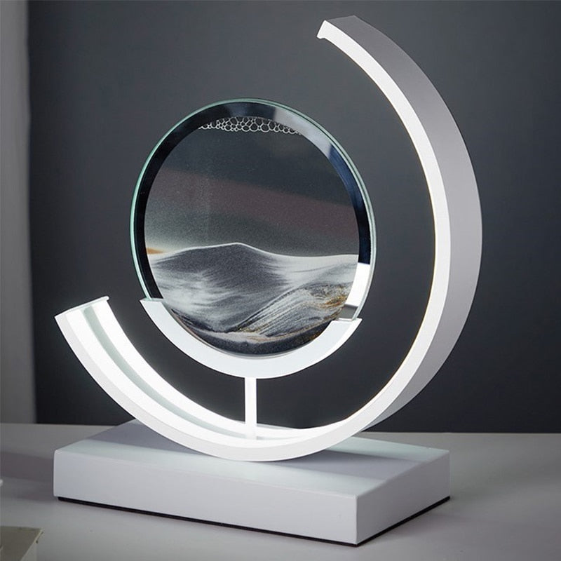 LED Sand Art Lamp Dimmable Glass Metal Night Light with Adjustable Brightness