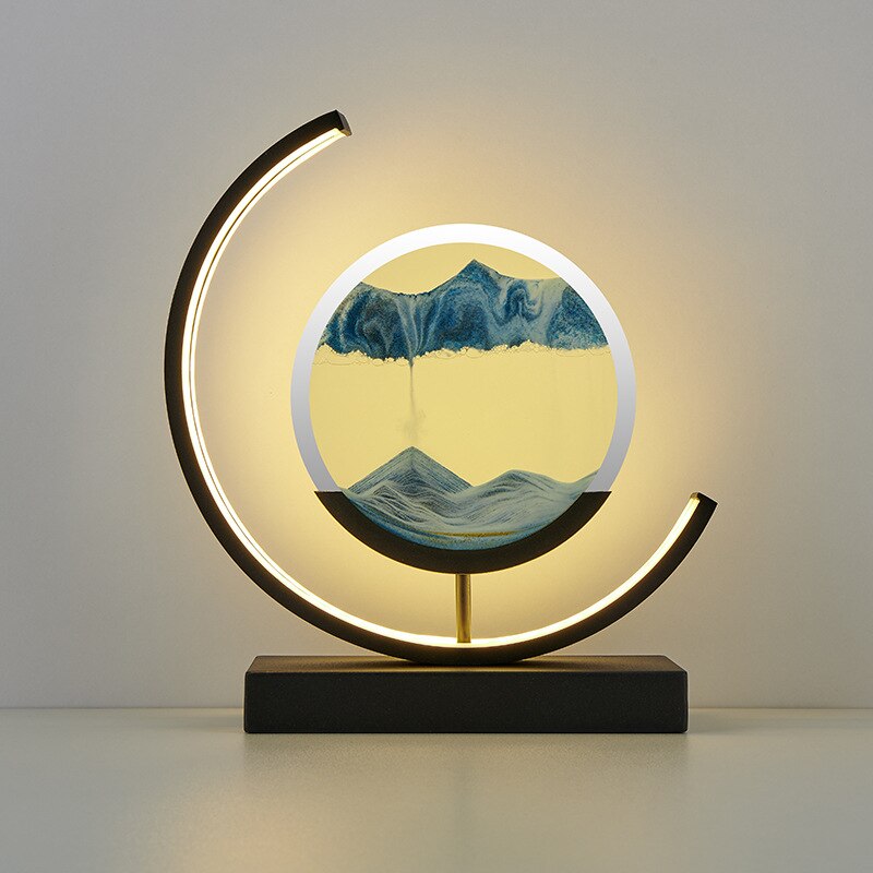 LED Sand Art Lamp Dimmable Glass Metal Night Light with Adjustable Brightness