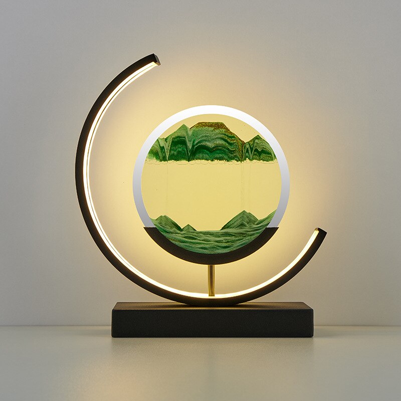LED Sand Art Lamp Dimmable Glass Metal Night Light with Adjustable Brightness
