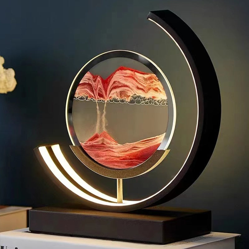 LED Sand Art Lamp Dimmable Glass Metal Night Light with Adjustable Brightness