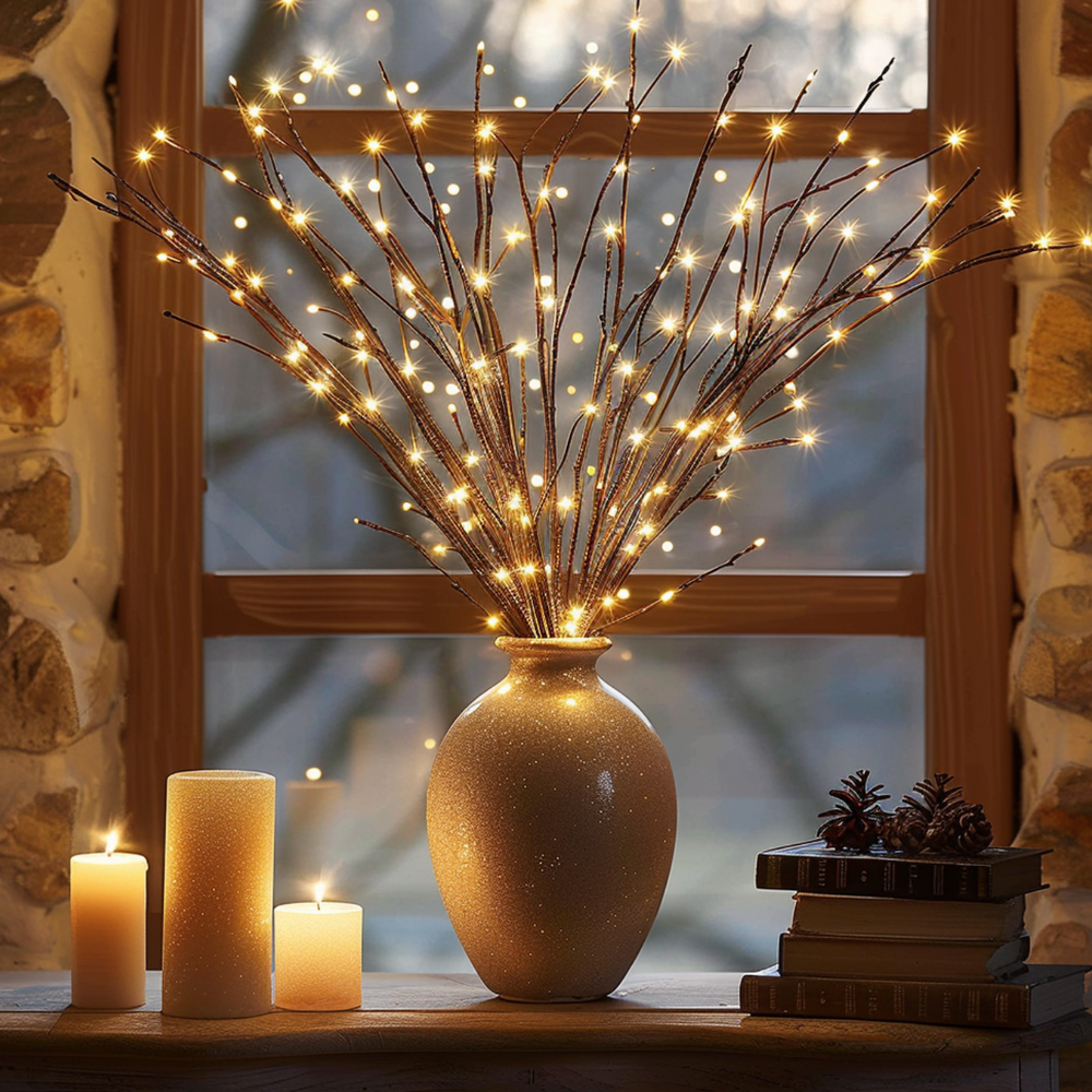 LED Willow Branch Lights | Battery Operated Twig Vase Lighting Set of 2 | Warm White Glow for Living Room & Bedroom