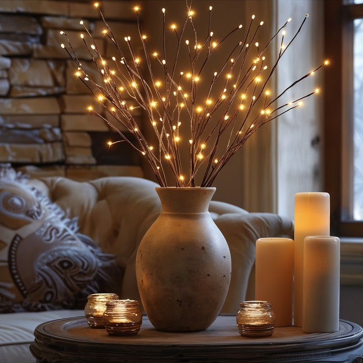 LED Willow Branch Lights | Battery Operated Twig Vase Lighting Set of 2 | Warm White Glow for Living Room &amp; Bedroom