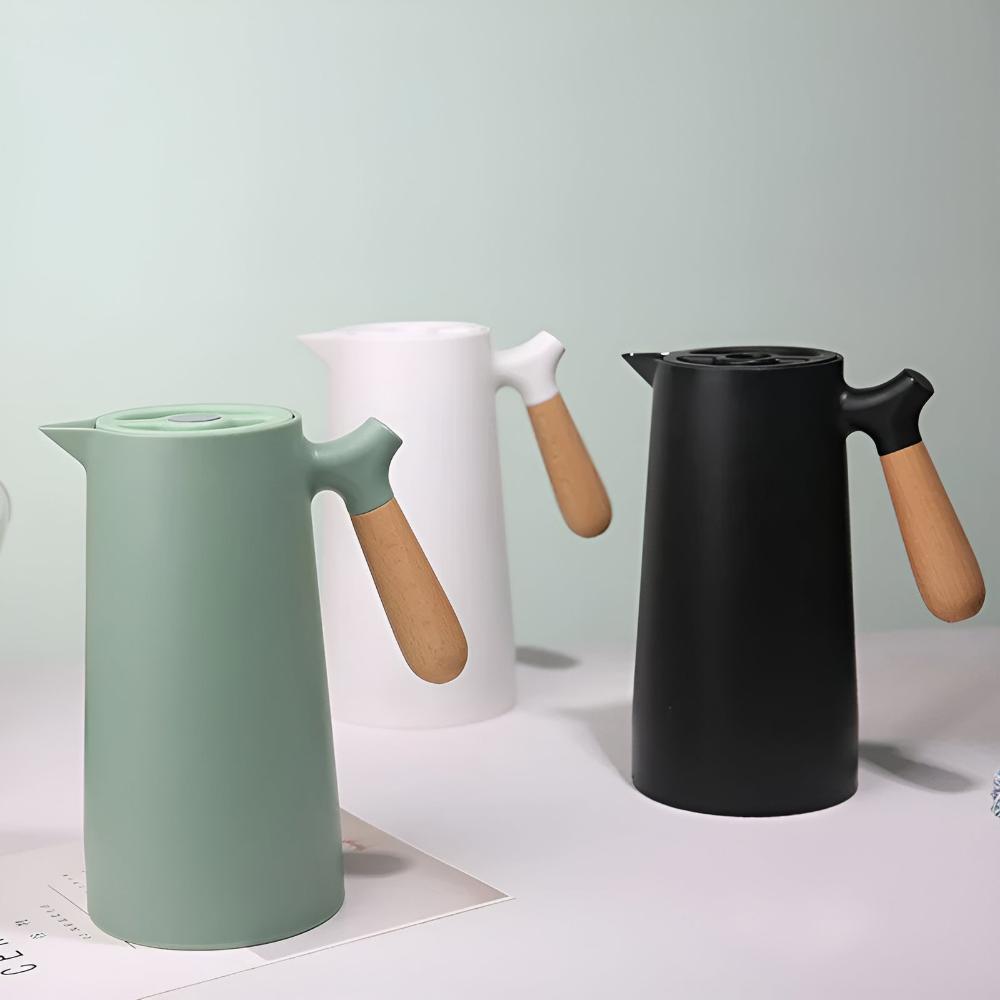 Large Tea Pot | Insulated Vacuum Carafe with Wooden Handle for Hot Tea, Coffee and Water