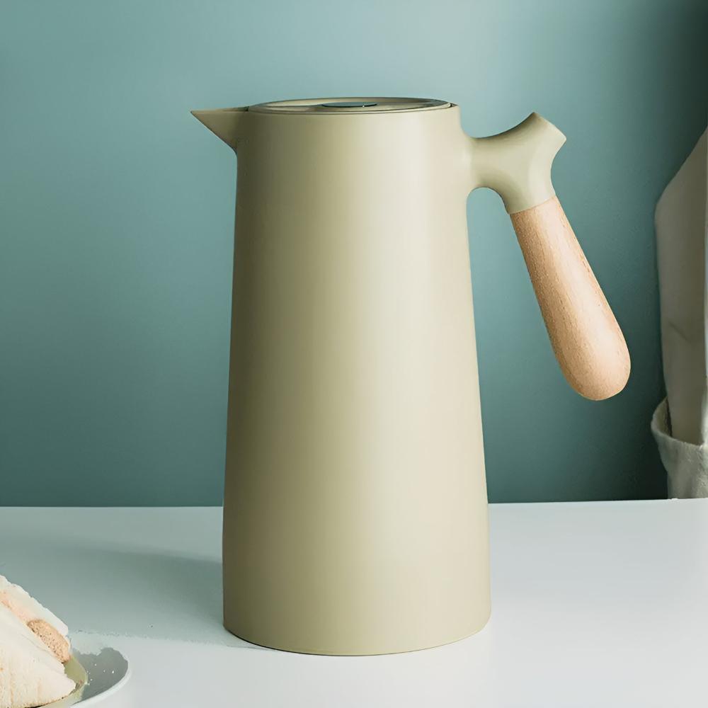 Large Tea Pot | Insulated Vacuum Carafe with Wooden Handle for Hot Tea, Coffee and Water