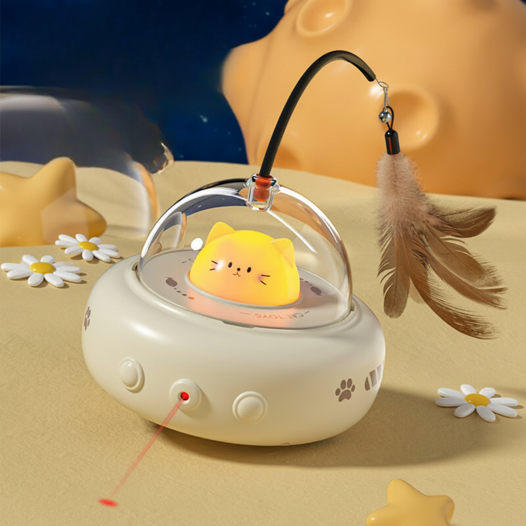 Automatic Laser Cat Toy | Hands-Free Play with Feather Teaser | Random Light Patterns for Daily Exercise &amp; Play 1