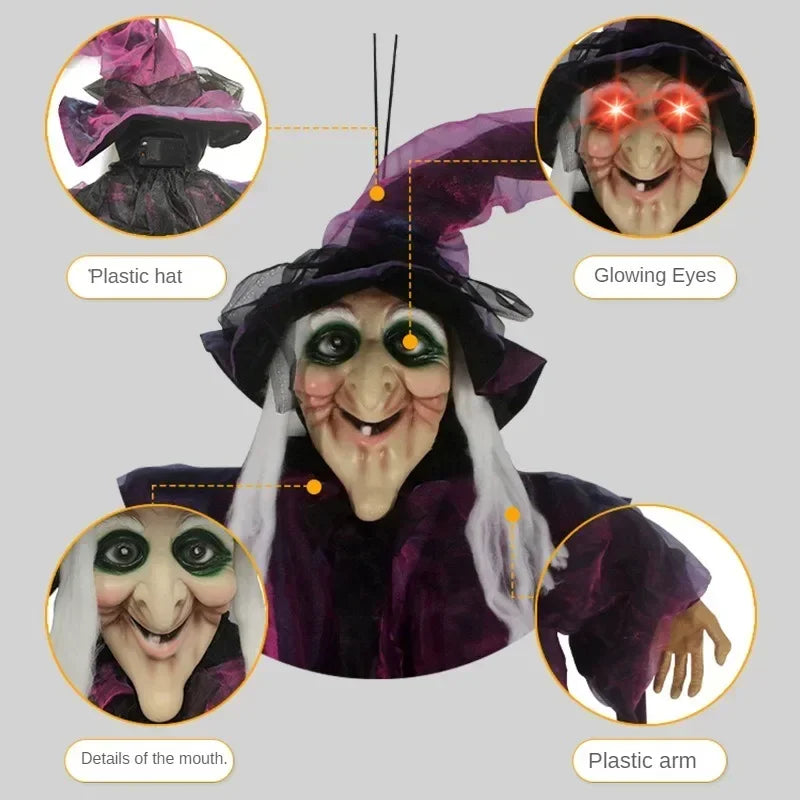 Life-Size Hanging Witch Prop Voice-Activated Glowing Eyes