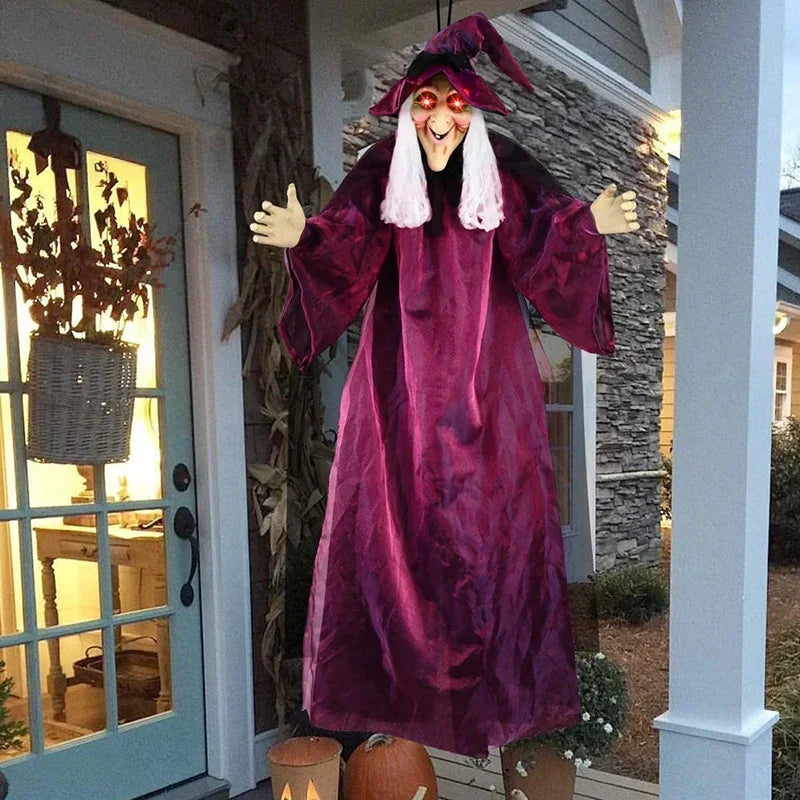 Life-Size Hanging Witch Prop Voice-Activated Glowing Eyes