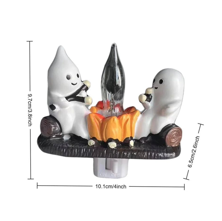 Light-Up Ghost Figurine Halloween Decor | Warm LED Flicker Fire Effect | Battery-Operated Resin Design for Indoor Display