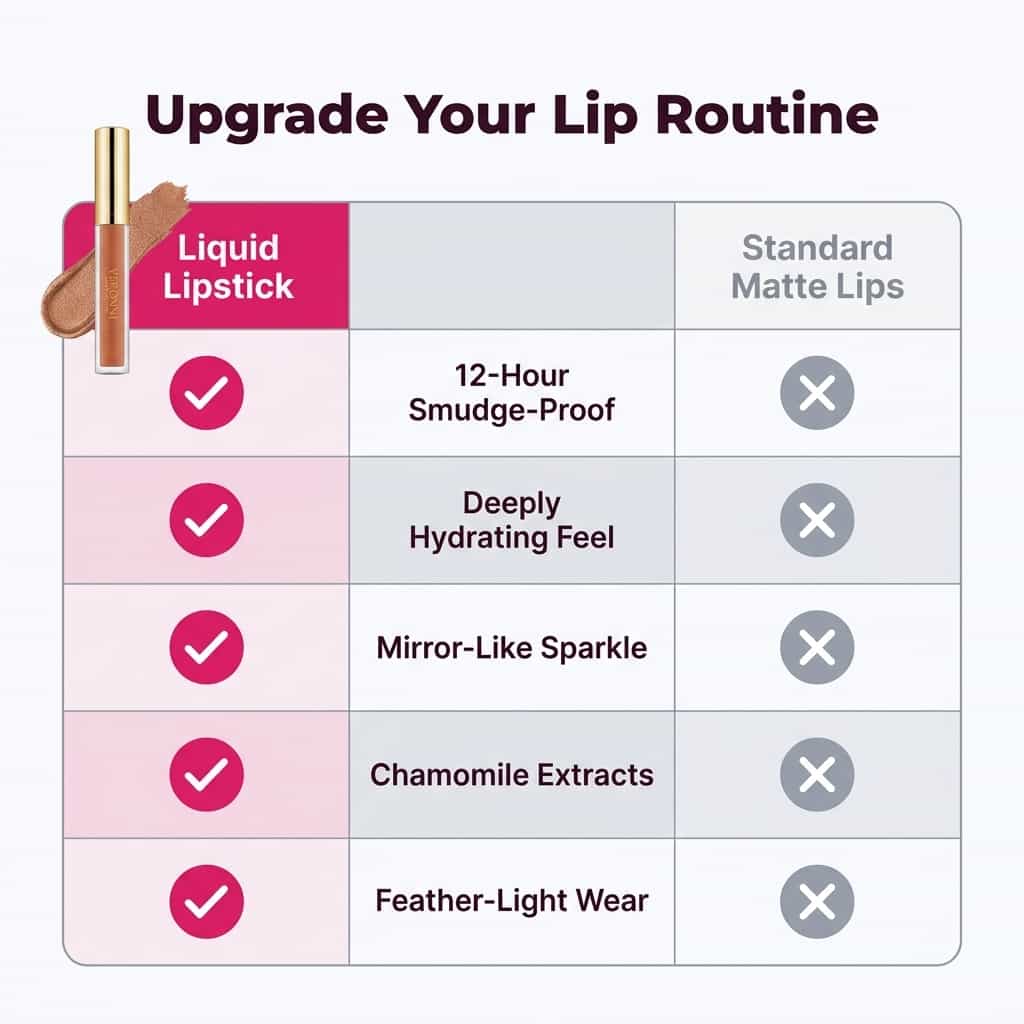 Liquid Lipstick for Women | Chamomile &amp; Soy Extract Formula | 12-Hour Fade-Resistant Colour with Mirror-Like Gloss