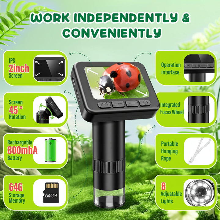 Digital Microscope HD Screen | 50x-1000x Magnification, 1080P Video &amp; Photo Capture | Rechargeable 800mAh Battery 5