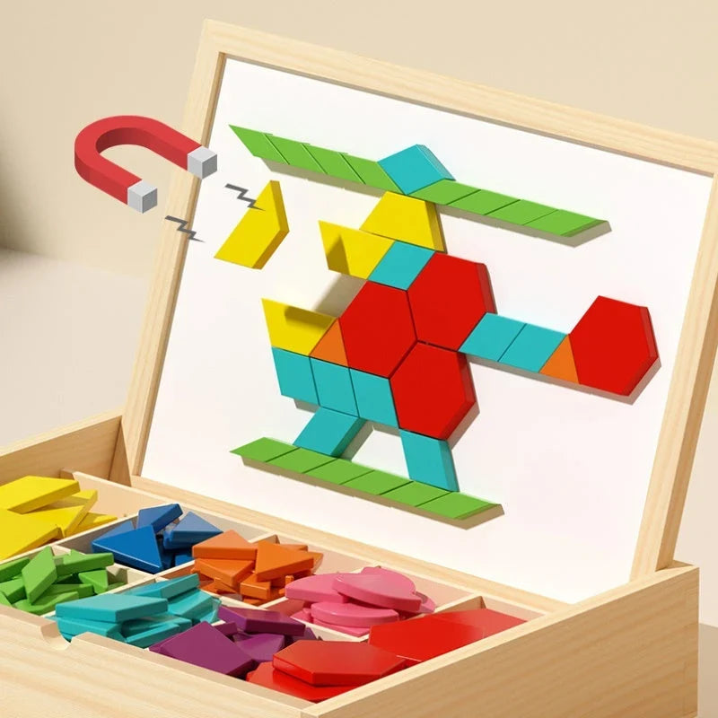 Magnetic Building Blocks Wooden Educational Kids with Storage Case