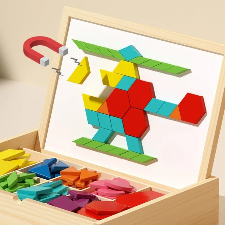 Magnetic Building Blocks Wooden Educational Kids with Storage Case