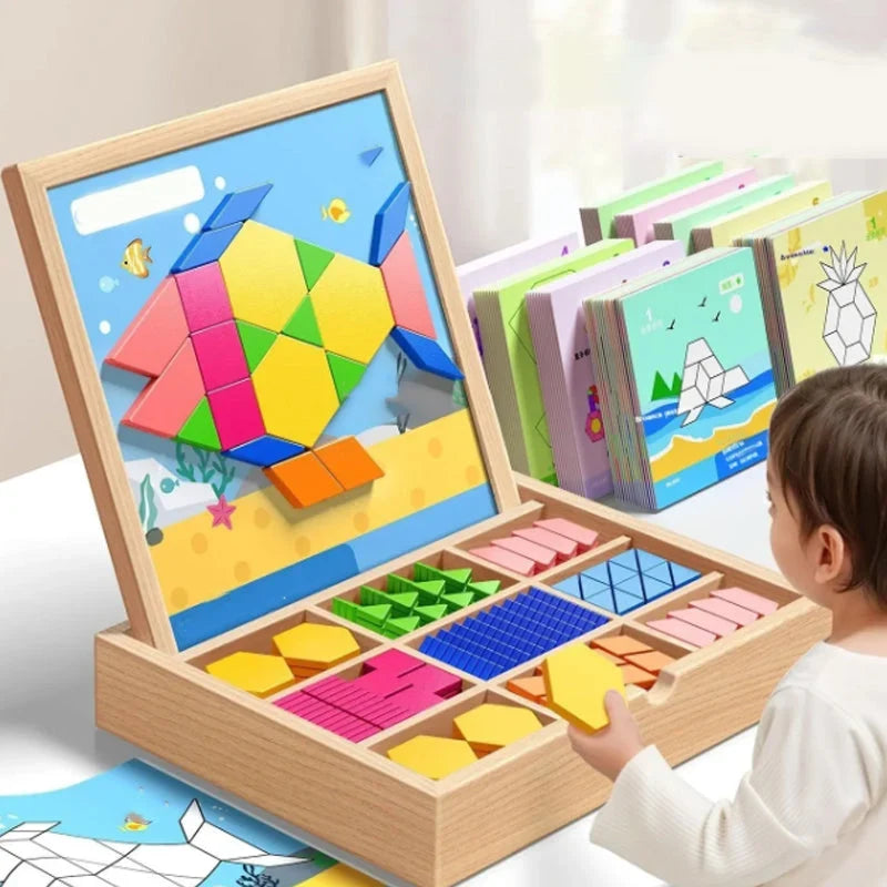 Magnetic Building Blocks Wooden Educational Kids with Storage Case