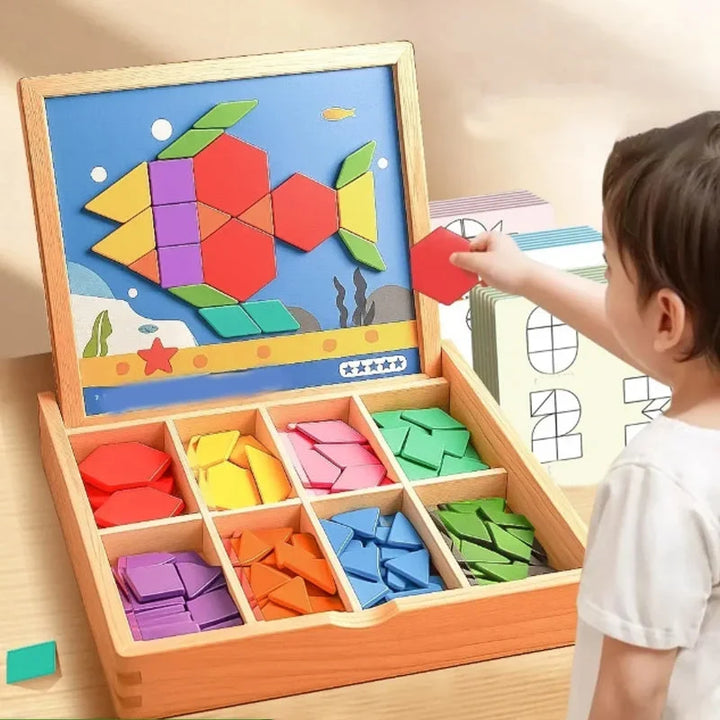 Magnetic Building Blocks Wooden Educational Kids with Storage Case