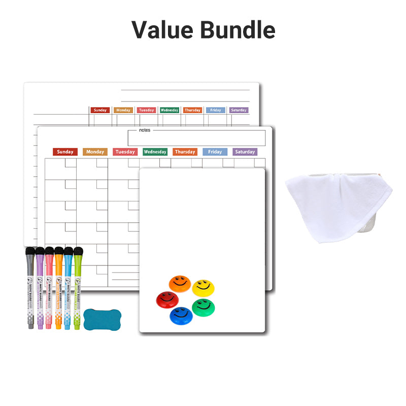 Magnetic Fridge Calendar Planner Board Dry Erase with Neon Fine-Tip Markers
