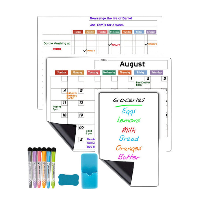 Magnetic Fridge Calendar Planner Board Dry Erase with Neon Fine-Tip Markers