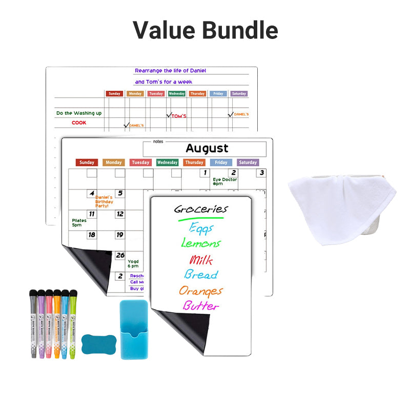 Magnetic Fridge Calendar Planner Board Dry Erase with Neon Fine-Tip Markers
