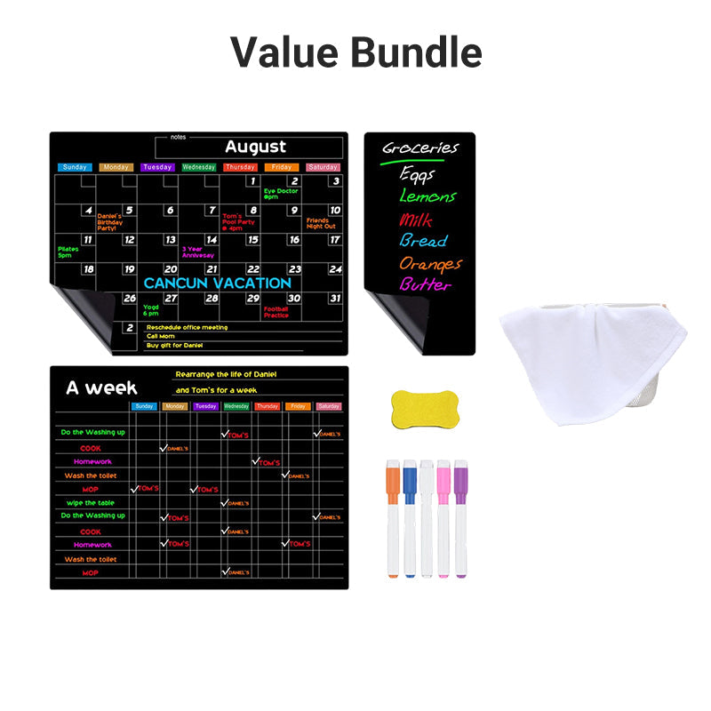 Magnetic Fridge Calendar Planner Board Dry Erase with Neon Fine-Tip Markers