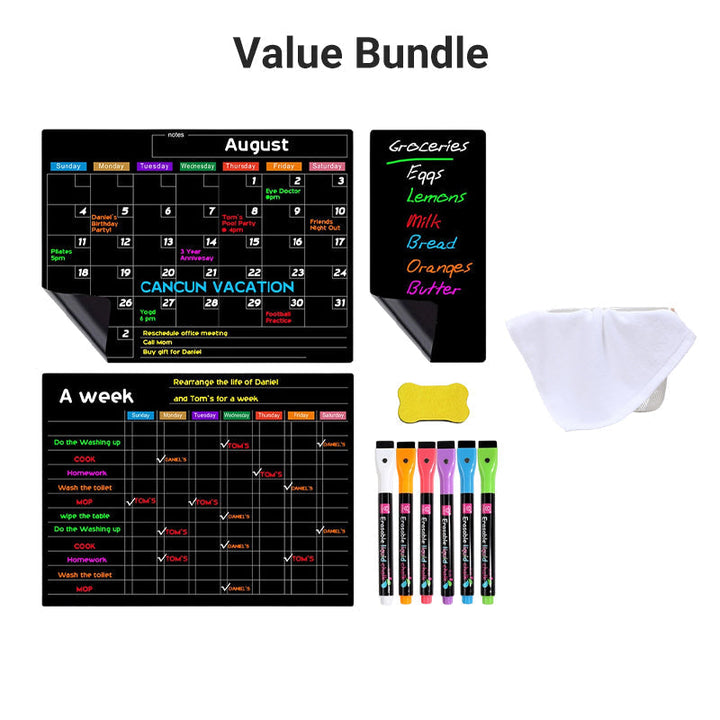 Magnetic Fridge Calendar Planner Board Dry Erase with Neon Fine-Tip Markers