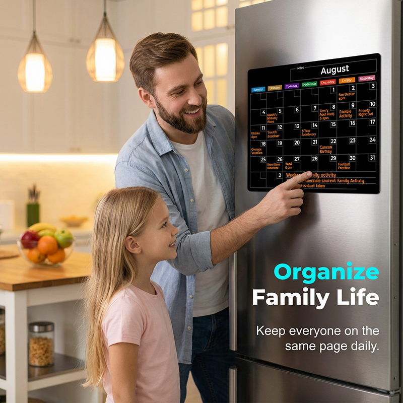 Magnetic Fridge Calendar Planner Board Dry Erase with Neon Fine-Tip Markers