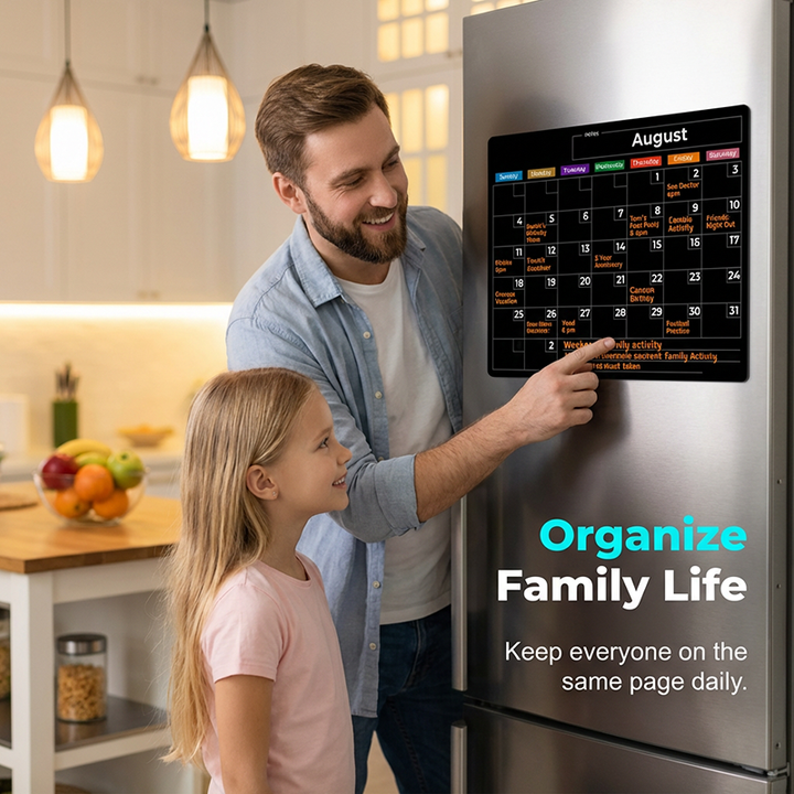 Magnetic Fridge Calendar Planner Board Dry Erase with Neon Fine-Tip Markers