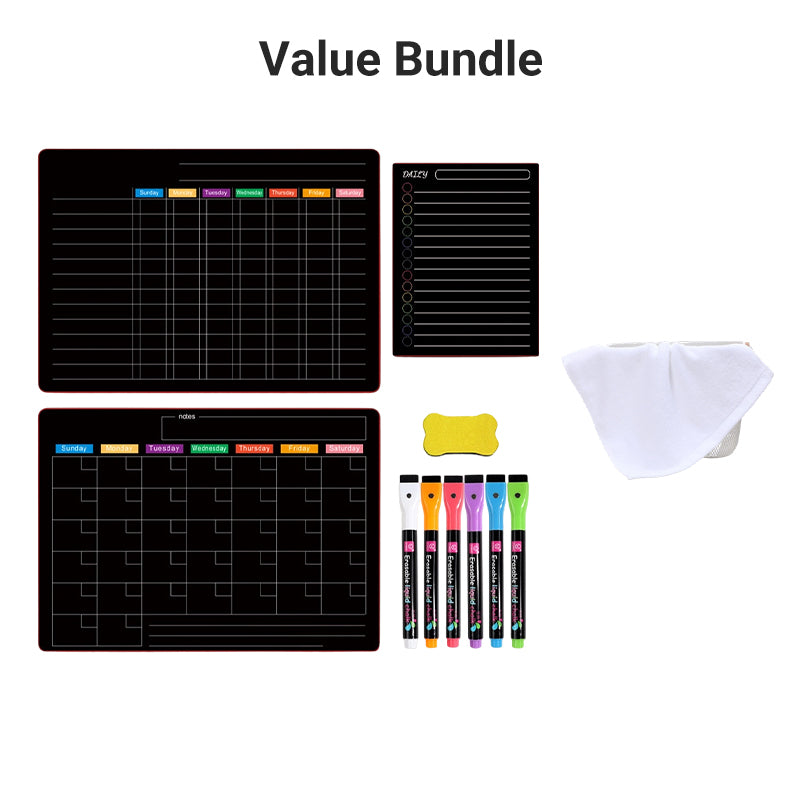 Magnetic Fridge Calendar Planner Board Dry Erase with Neon Fine-Tip Markers