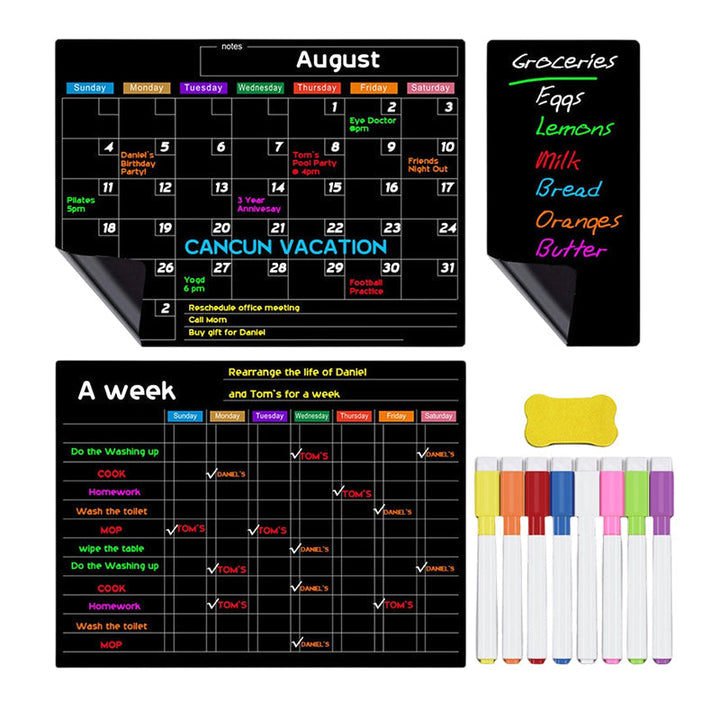 Magnetic Fridge Calendar Planner Board Dry Erase with Neon Fine-Tip Markers