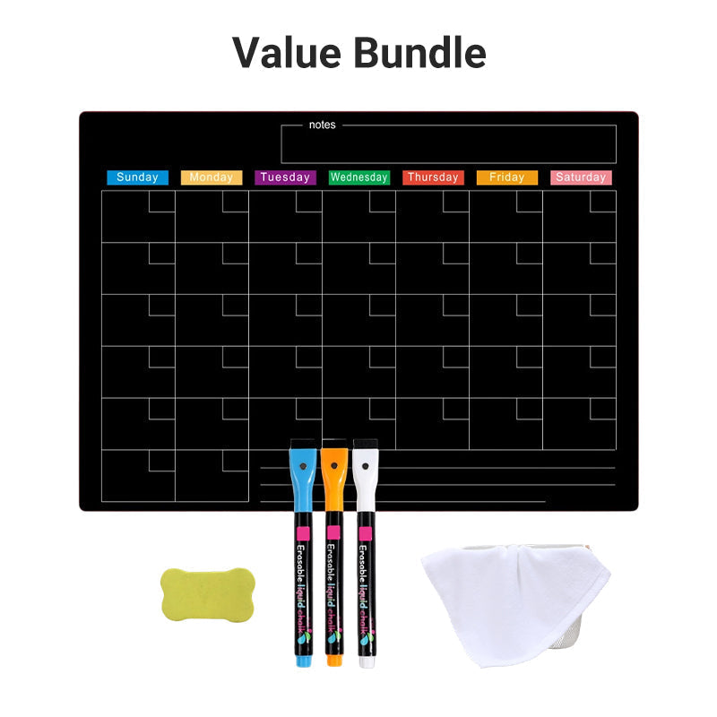 Magnetic Fridge Calendar Planner Board Dry Erase with Neon Fine-Tip Markers