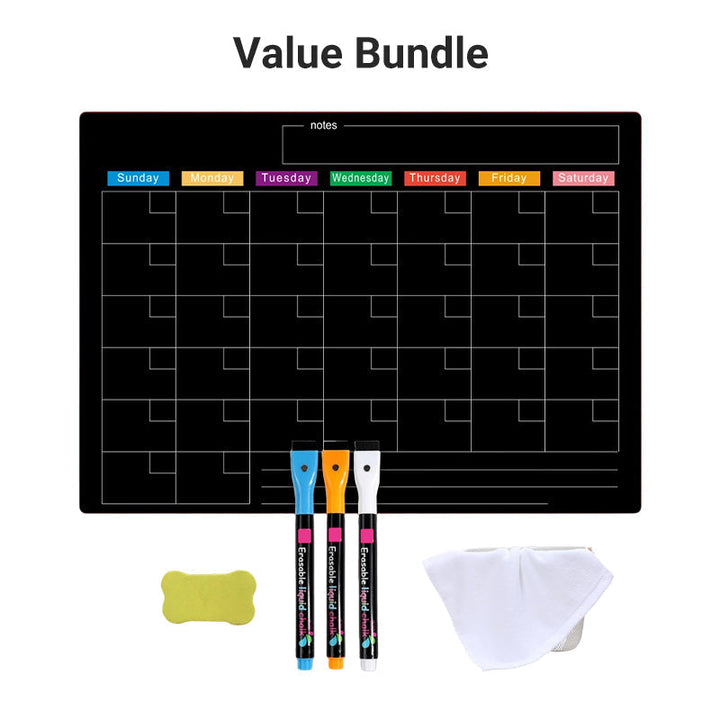 Magnetic Fridge Calendar Planner Board Dry Erase with Neon Fine-Tip Markers