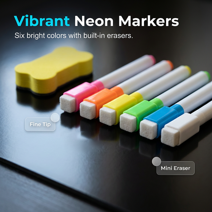 Magnetic Fridge Calendar Planner Board Dry Erase with Neon Fine-Tip Markers