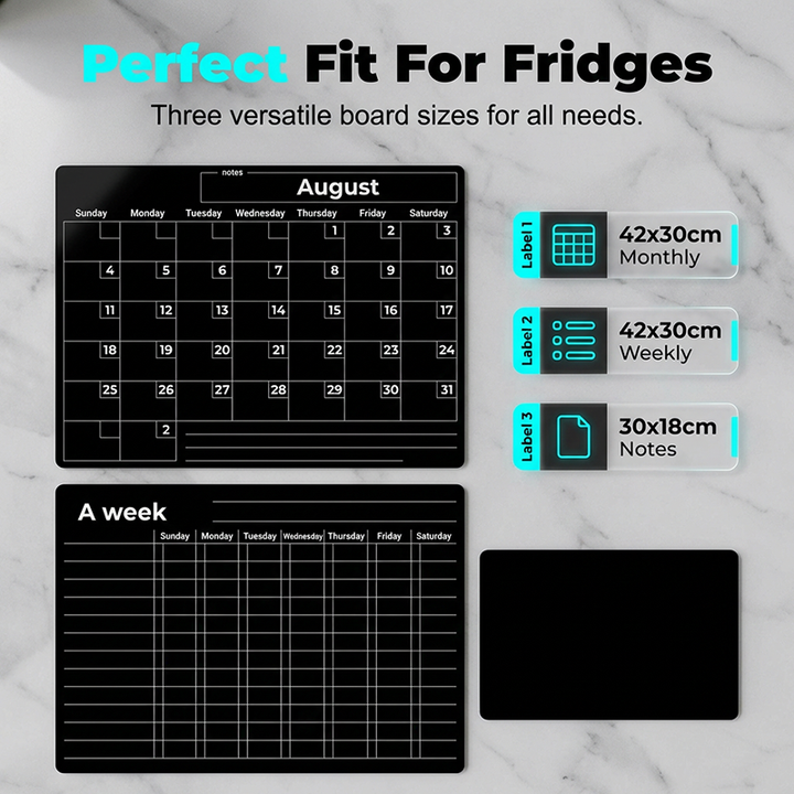 Magnetic Fridge Calendar Planner Board Dry Erase with Neon Fine-Tip Markers