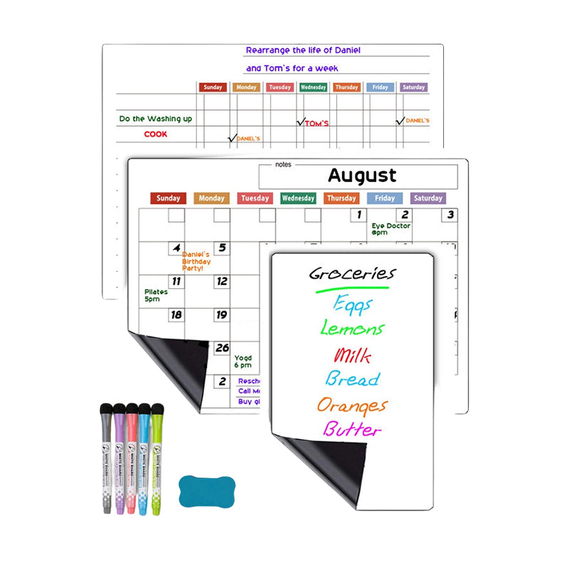 Magnetic Fridge Calendar Planner Board Dry Erase with Neon Fine-Tip Markers