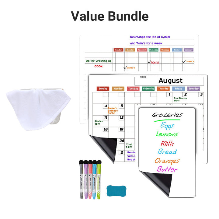 Magnetic Fridge Calendar Planner Board Dry Erase with Neon Fine-Tip Markers